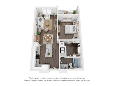 Floor plan for 1 bed, 1 bath, 797 sqft